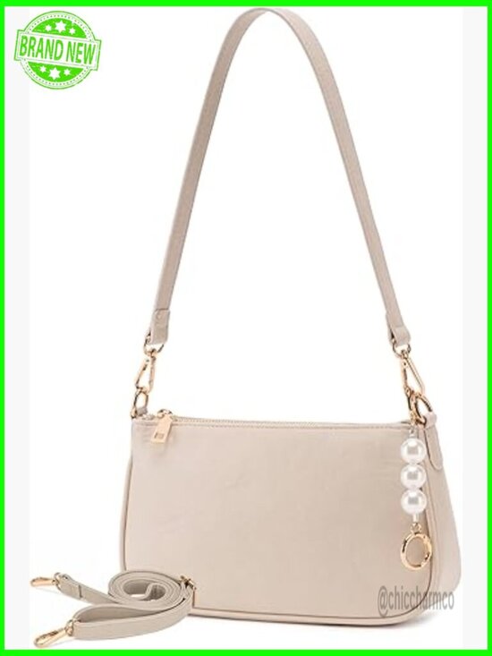Handbags - Small Vegan Leather Crossbody Bag with 3 Straps - Hobo Purse for Women